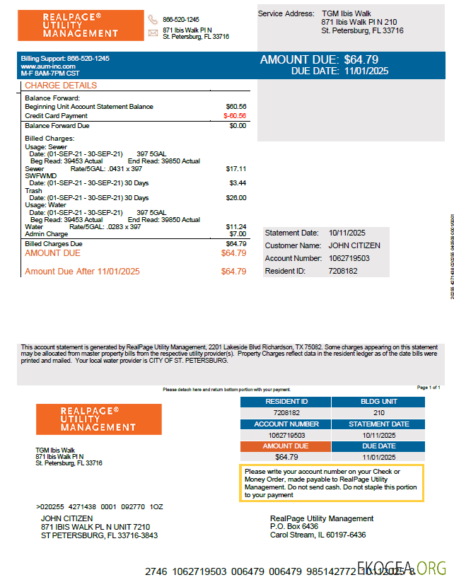 Russia Realpage Utility Management utility bill template in Word and PDF formats